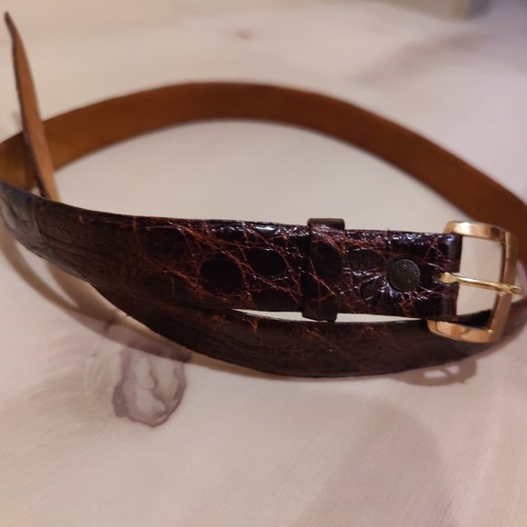 Vtg Hickok Custom-tailored Alligator Leather Belt with Gold-tone Buckle Brown